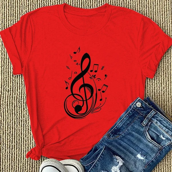 Cute Musical Notes Funny Print T Shirts for Women&Girls Loose Fit Crew Neck T-shirts Short Sleeves Summer Casual Graphic Tees Top Women/Girl`s Music Enthusiast Shirts S-3XL