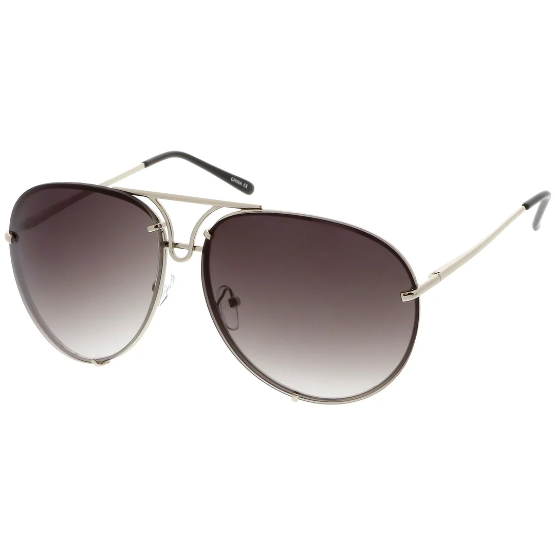Oversize Rimless Metal Aviator glasses Slim Arms Tinted Lens 68mm