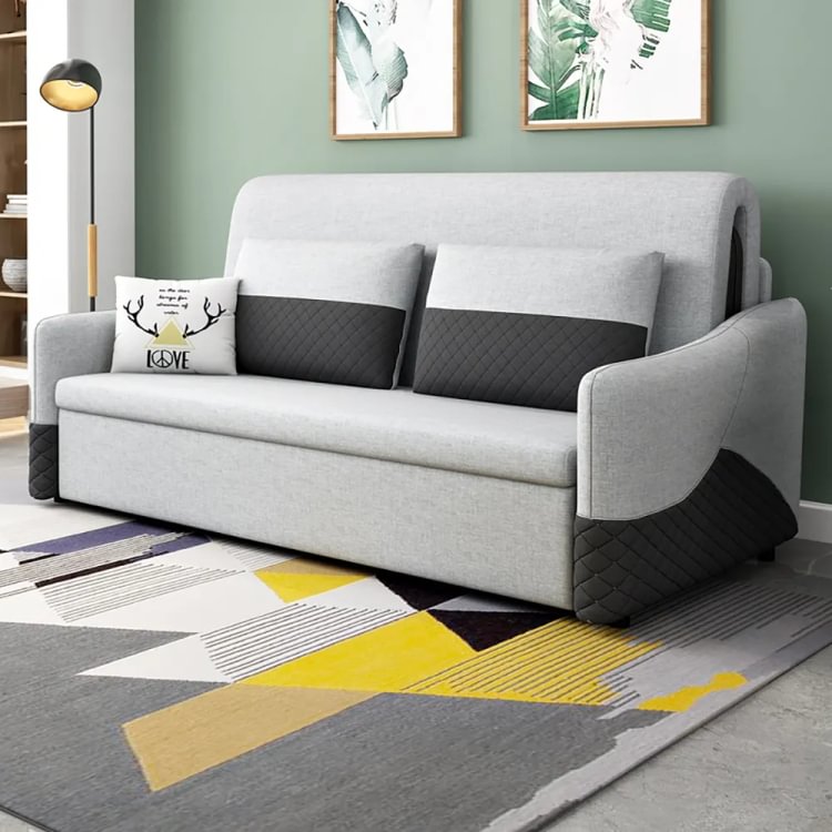 Homemys Modern Full Sleeper Sofa Linen Upholstered Convertible Sofa with Storage