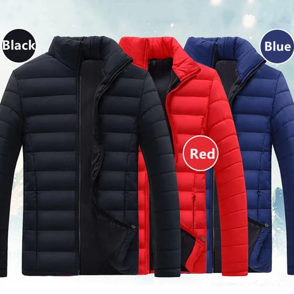 Plus Size Men Solid Color Stand Collar Long Sleeve Cotton-Padded Coat Outwear Perfect Gift Suitable For Casual Occasions Daily