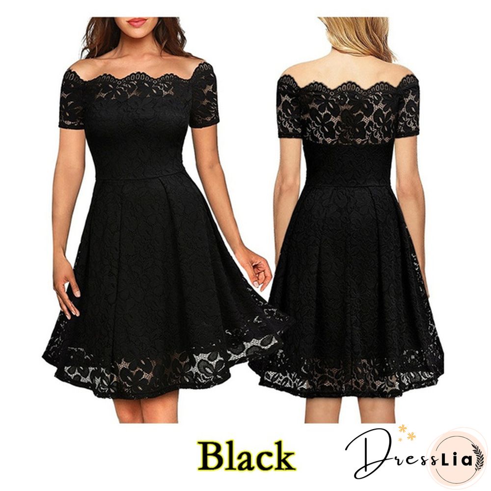 New Fashion Women Off Shoulder Slim Fit Lace Dress Elegant Strapless Short Sleeve Cutout