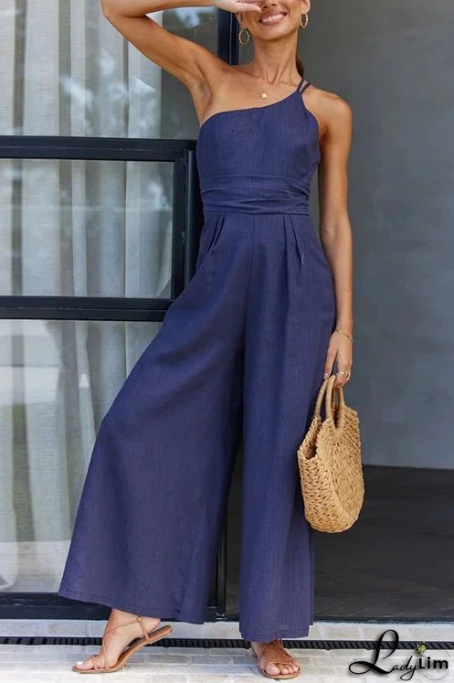 One Shoulder Straps Wide Leg Jumpsuits
