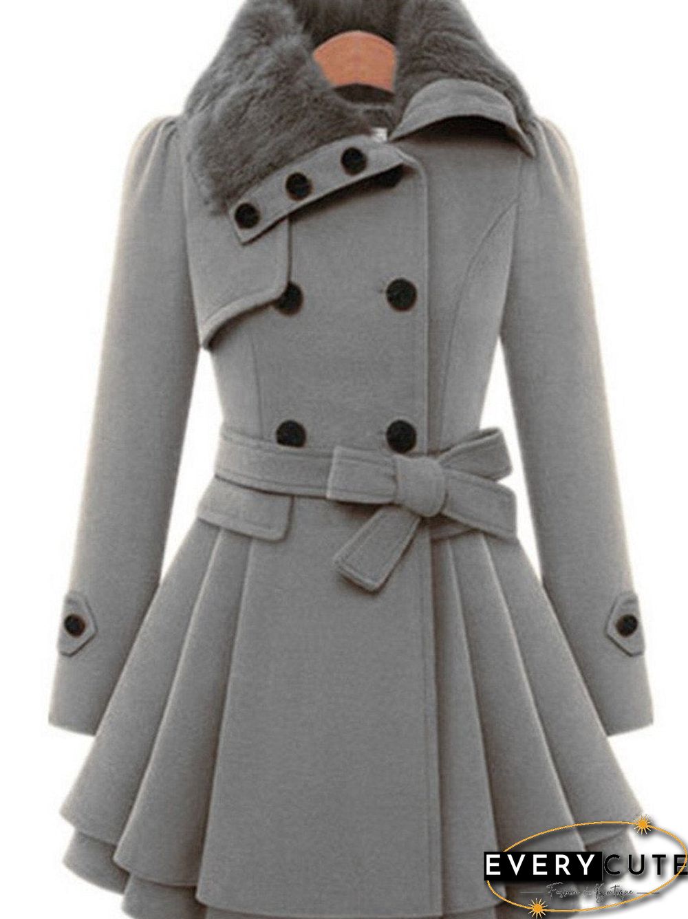 Fold-Over Collar Plain Coat