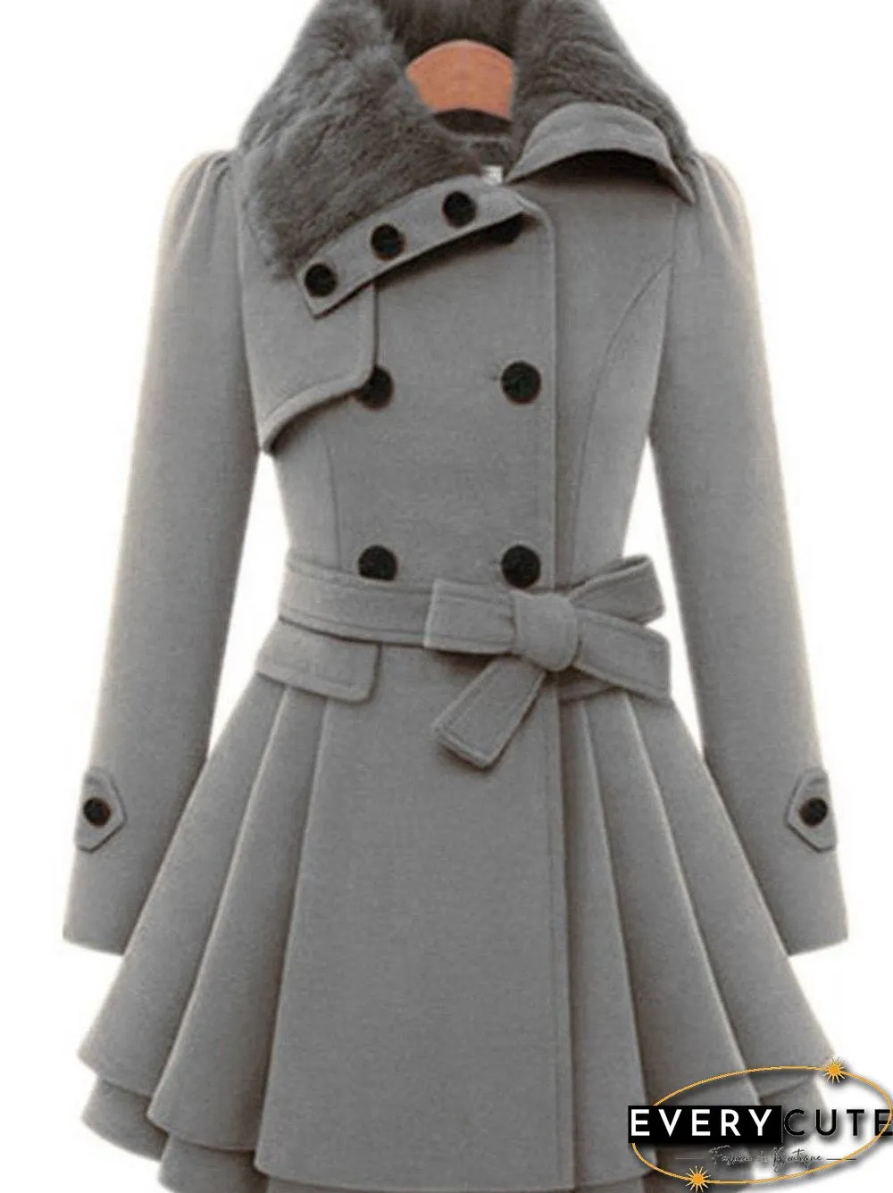 Fold-Over Collar Plain Coat