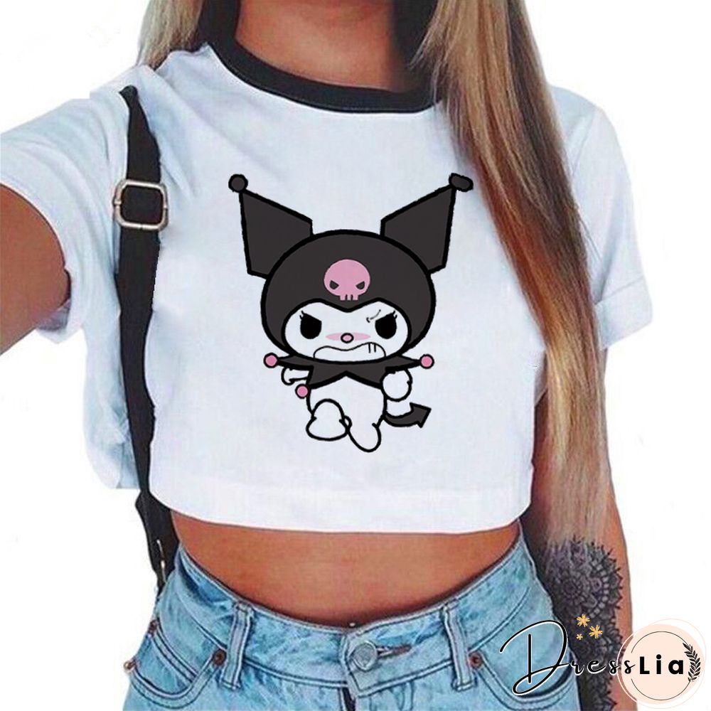 Summer Fashion Punk Tshirt Harajuku Gothic Sexy Crop Top Women Shirt Funny Hip Hop O-Neck