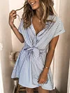 Plain Striped Short Sleeves Mini Dress