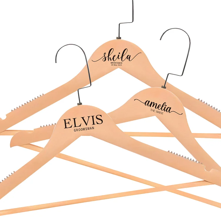 Custom Wooden Hanger for Bridal Party, Natural Wood Bride Hanger for Wedding Dress, Personalized Bridesmaid Gifts, Bridesmaid Hangers Maid of Honor Gifts, Wedding Dress Hanger Bride and Groom