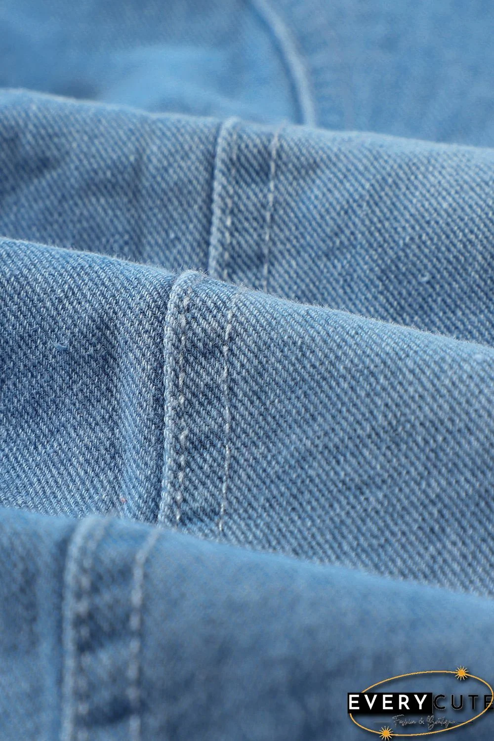 Sky Blue Lapel Collar Button Fleece Jacket