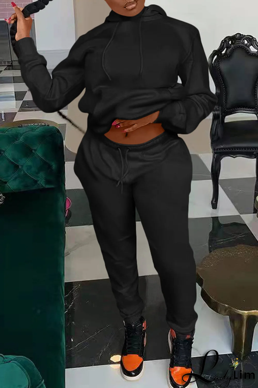 Blue Casual Solid Split Joint Hooded Collar Long Sleeve Two Pieces