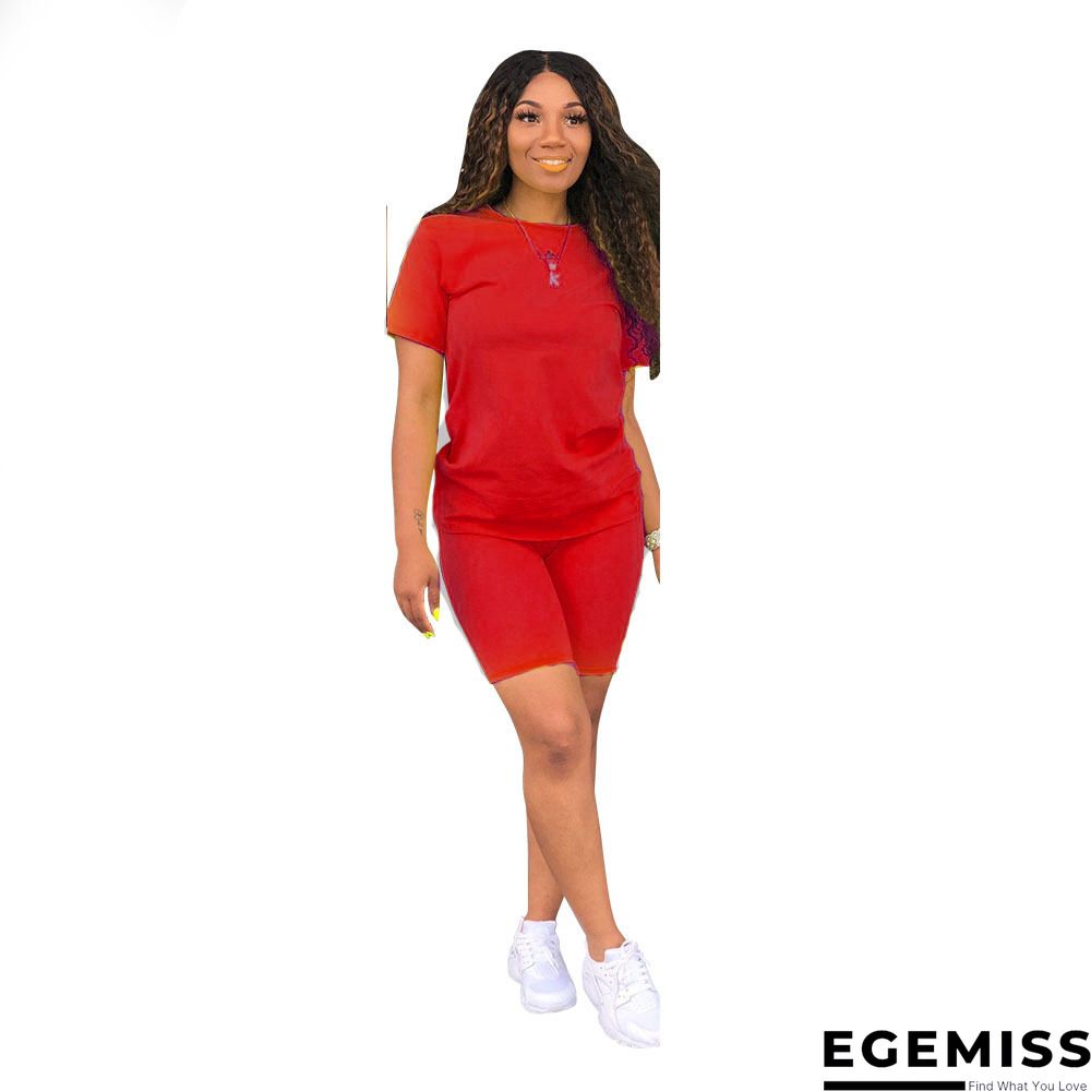 White Fashion Casual Slim fit Two Piece Suits Solid Regular Short Sleeve Two-Piece Short Set | EGEMISS