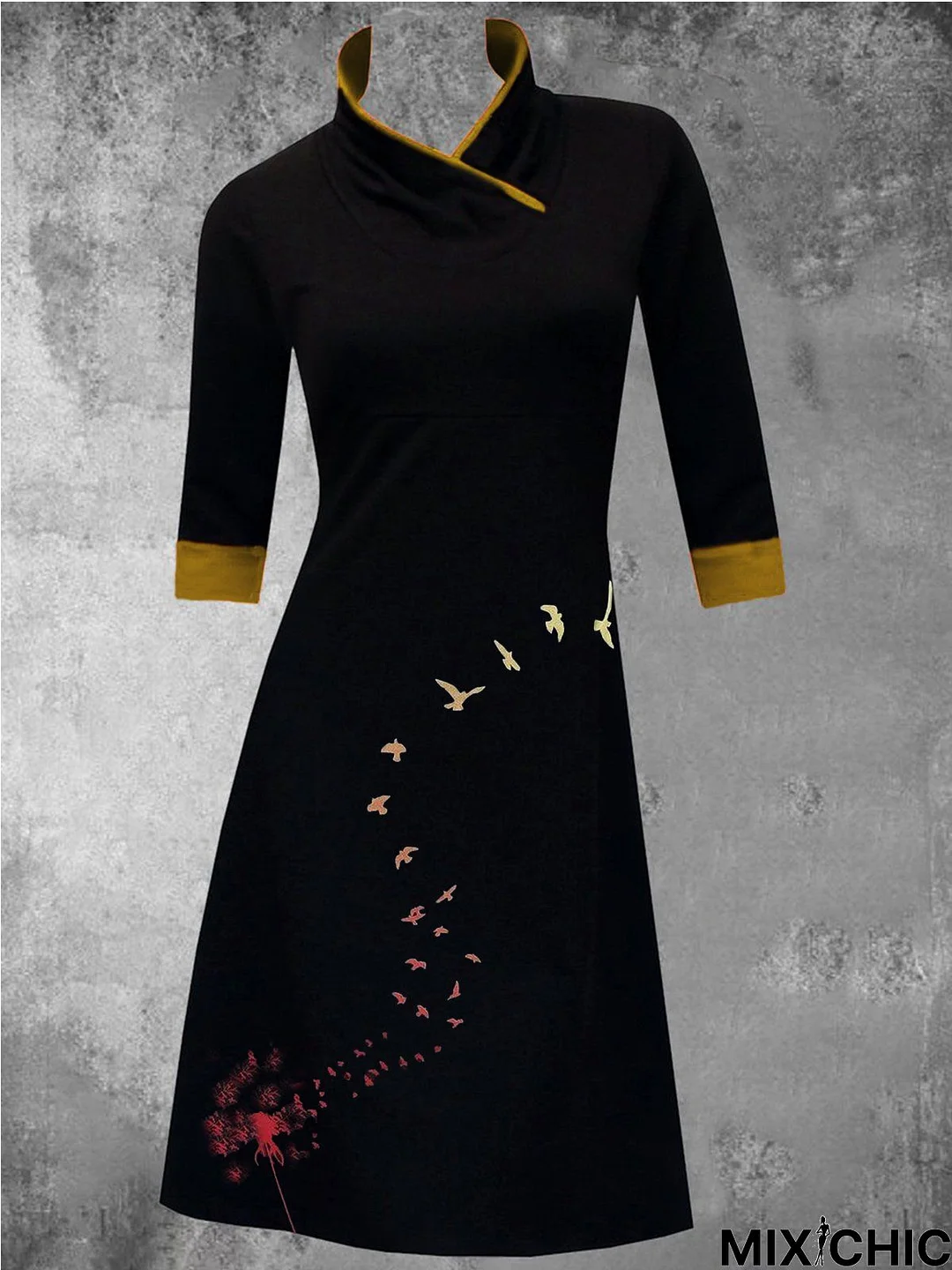 Cotton-Blend Half Sleeve A-Line Casual Knitting Dress