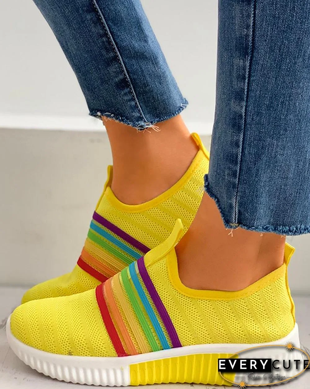 Colorblock Breathable Knitted Casual Sneakers