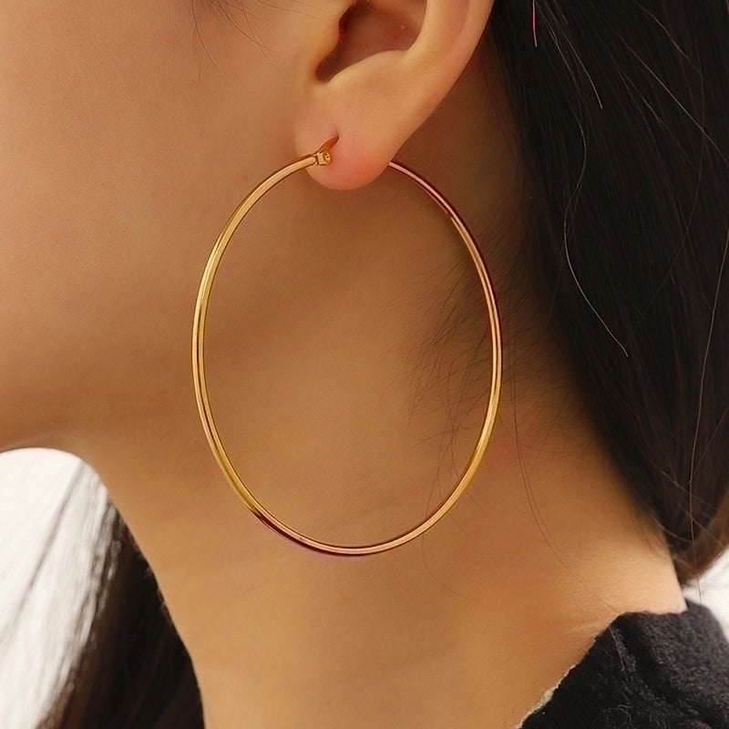 1 Pair Exaggerated Minimalist Circle Polishing Plating Titanium Steel 18K Gold Plated Earrings