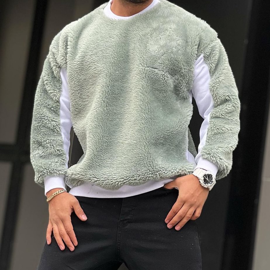Lamb Velvet Stitching Crew Neck Sweatshir