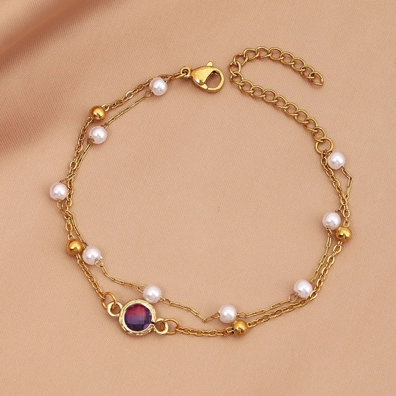 Vacation Geometric Color Block Stainless Steel Resin Copper Inlay Rhinestones Bracelets