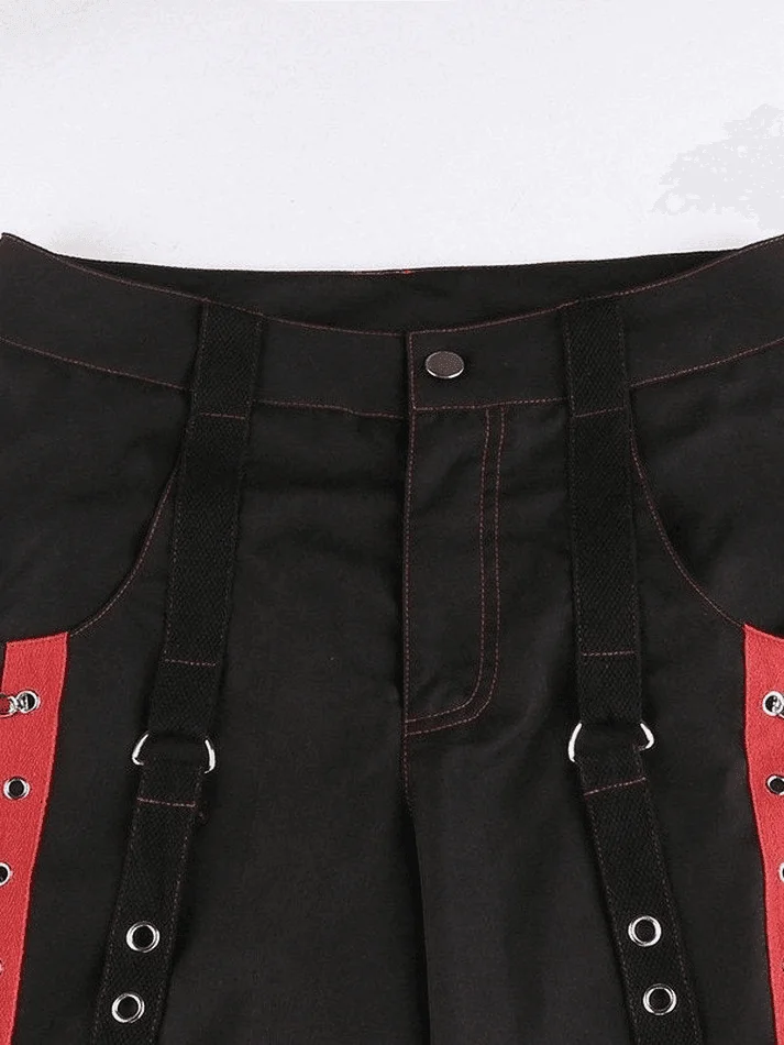 Brownm Chain Embellished Strap Straight Leg Pants