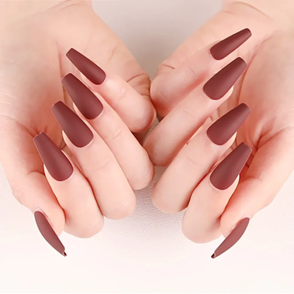 24Pcs Press On Matte Ballerina Coffin Fake Nails With Design Artificial False Nails DIY Finger Tips Manicure Tool-Nail Inspo