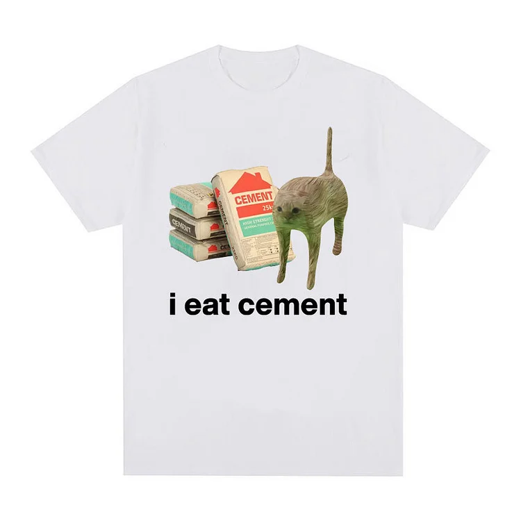 I Eat Cement Cursed Cat Funny Meme T-Shirt Casual Short Sleeve T-Shirts at Hiphopee