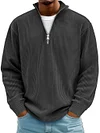 Men's Simple Casual Ribbed Stand Collar Zipper Long Sleeve T-shirt