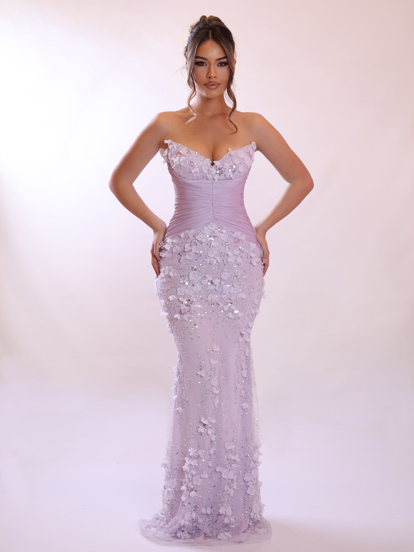 Lussooy Lilac Charming Beadings Sweetheart  Mermaid Strapless Prom Dress