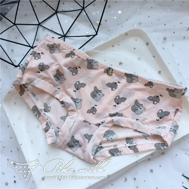 Billionm Colors Ice Silk Printing Cute Students Low Waist Cartoon Plaid Women's New Underwear Lolita Fruit Animal Fashion Panties Bow
