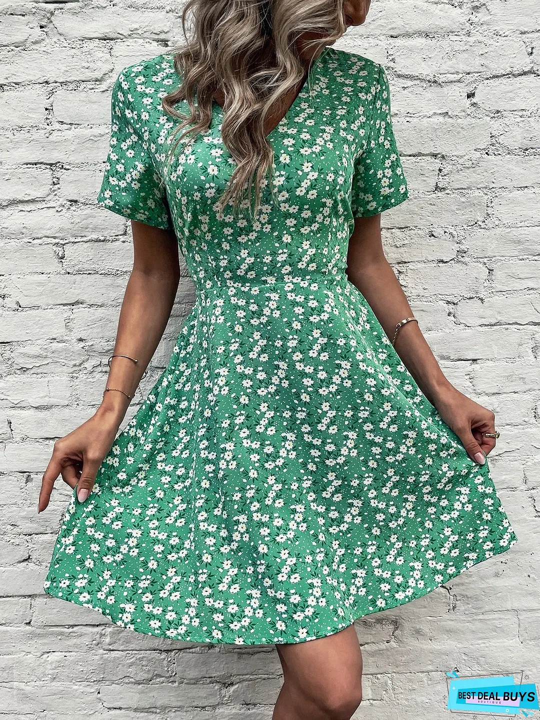 High Waist Chiffon Floral Dress