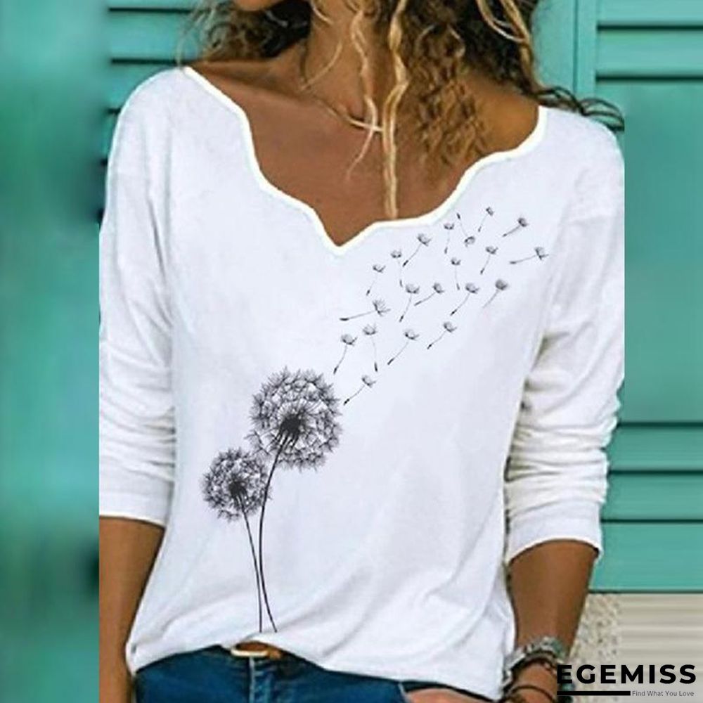 The New Elegant V-neck Long-sleeved Women's T-shirt Trend Casual Print Top | EGEMISS