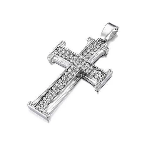 Jesus Cross Pendant For Men Paved Crystal /Silver-VESSFUL