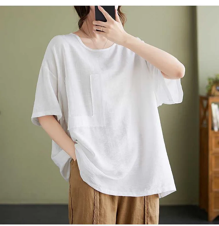 Simple Solid Color Short Sleeve T-shirt - yankia