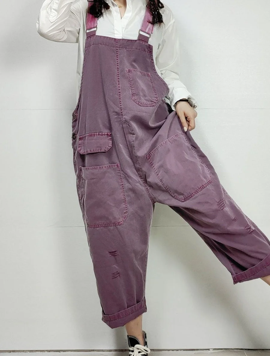 Women's Loose Sleeveless Casual Retro Wide-leg Workwear Denim Overalls Jumpsuit