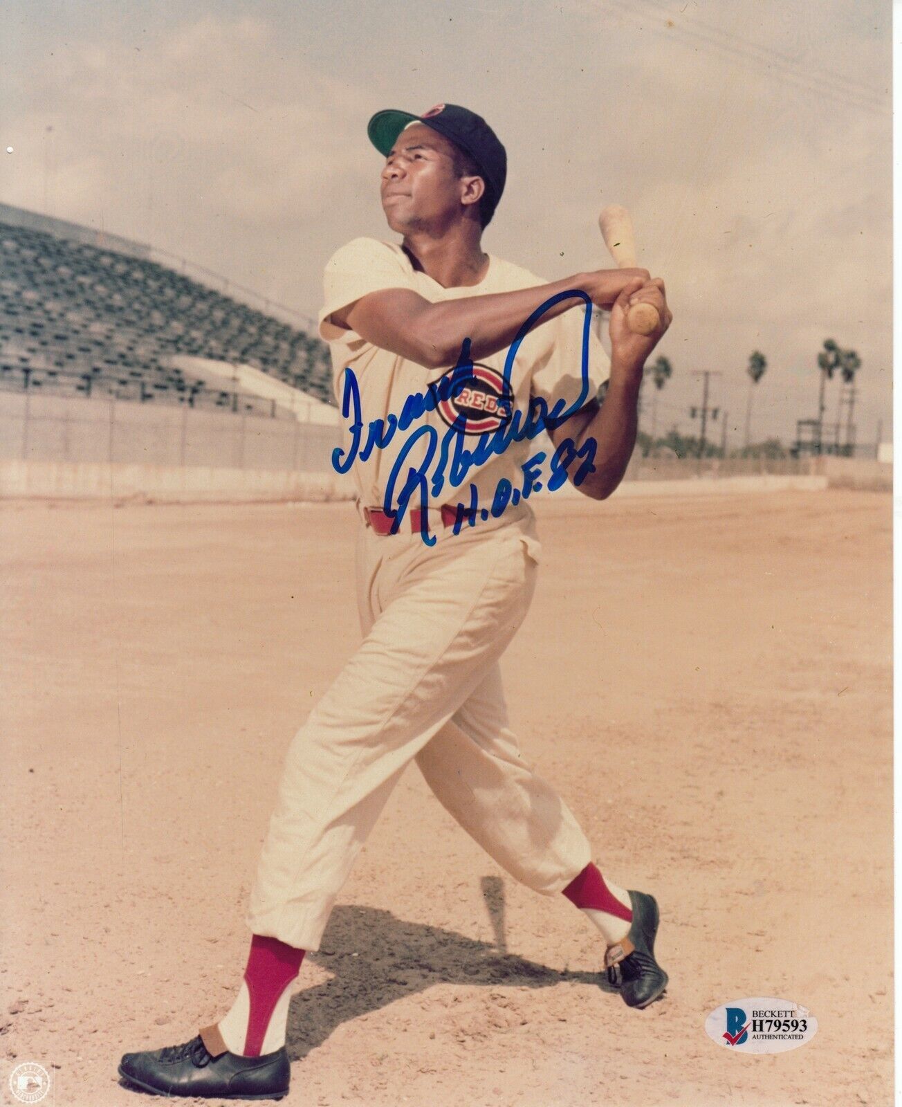 Frank Robinson W/HOF 82 #0 8x10 Signed 8x10 Photo Poster painting Beckett Cincinnati Reds