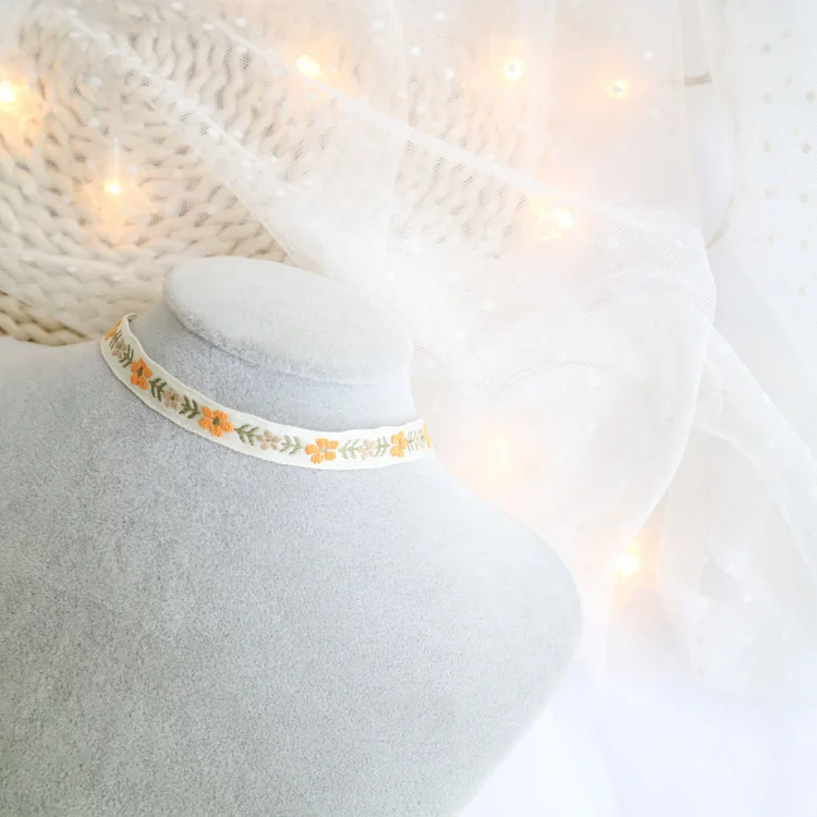Fairy Tales Aesthetic Cottagecore Fashion Embroidered Knitted Choker QueenFunky