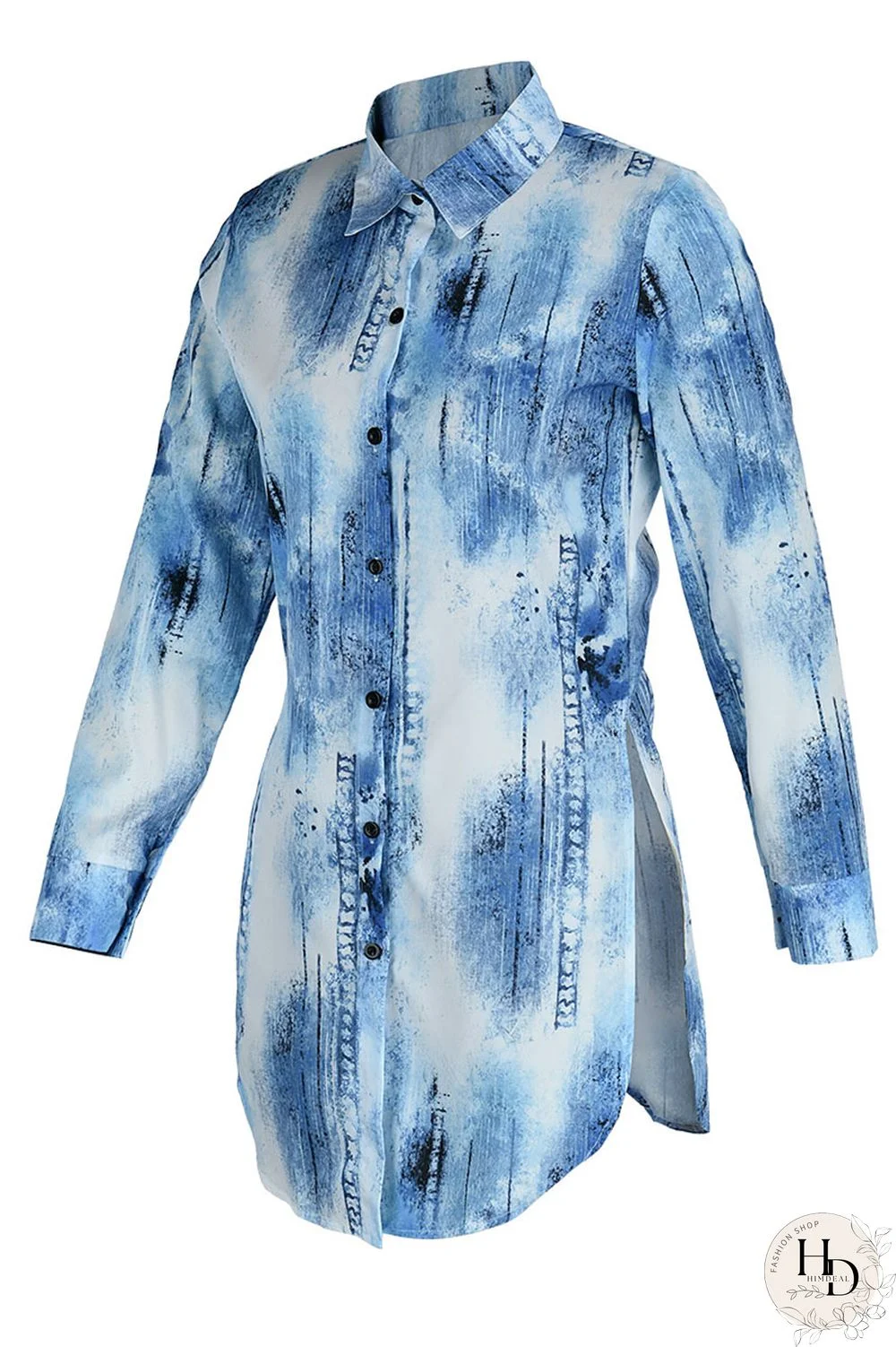 Black Pink Casual Print Patchwork Slit Turndown Collar Tops