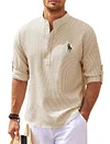 Comfortable textured Henley collar shirt