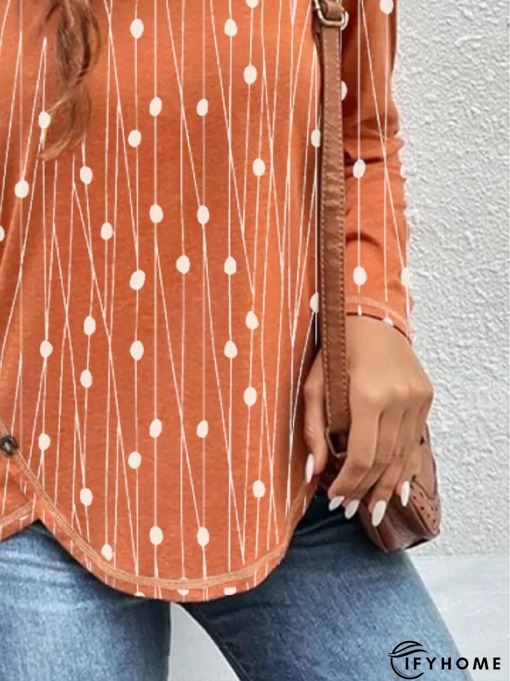 Casual Crew Neck Geometric Long Sleeve Loose Tunic T-Shirt | IFYHOME