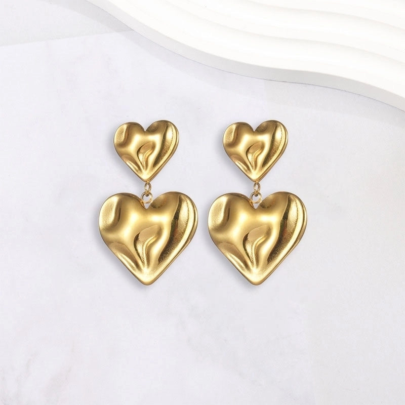 1 Pair IG Style Elegant Heart Shape 304 Stainless Steel Drop Earrings