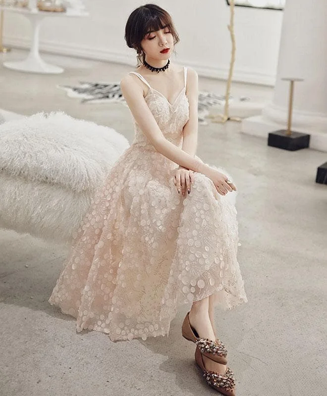 Champagne Tulle Prom Dress, Unique Formal Dress