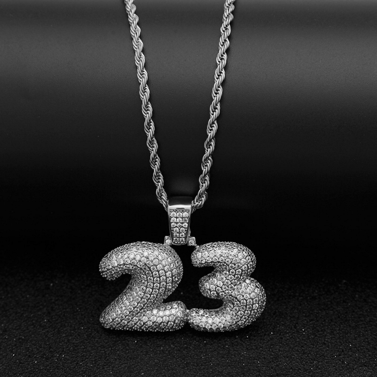 Iced Out Bubble Number 23 Pendant Necklace