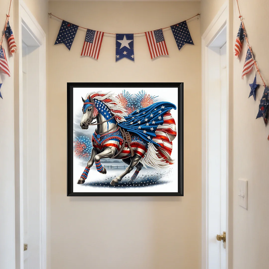 Diamond Painting - Partial Special Shaped Drill - Independence Day Horse(Canvas|30x30cm)