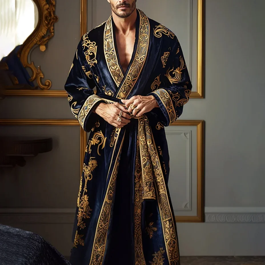 Men's Flannel Baroque Art Graphic Robe Pajamas-inspireuse