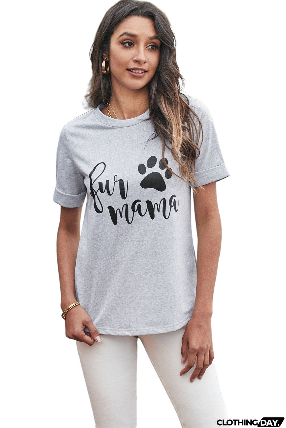 Cute Women Crew Neck Rolled Sleeve Letter Print Tee