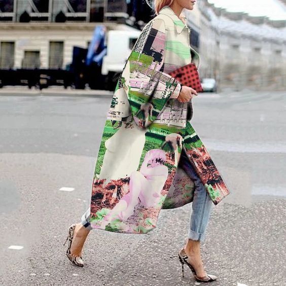 Fashion flower print loose long coat