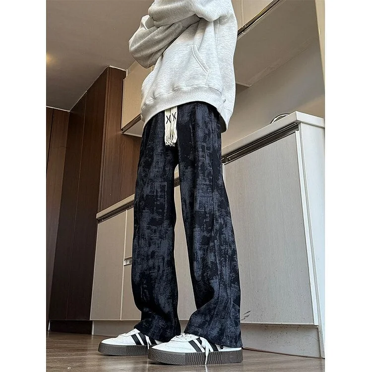 American High Street Retro Tie-Dye Straight-Leg Casual Pants Men Lazy Style Loose Sports Thin Style