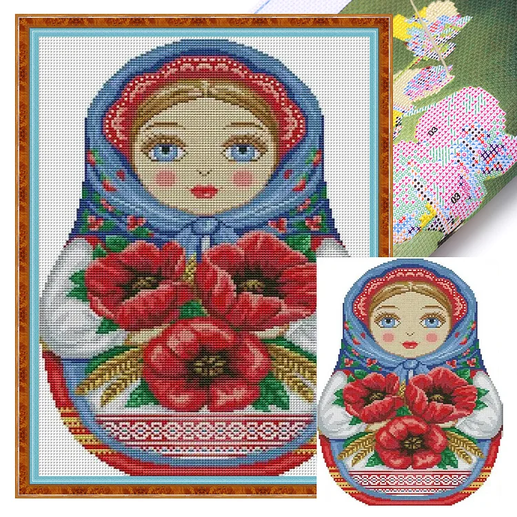 Russian Nested Doll - 14CT Joy Sunday Stamped Cross Stitch(30*41cm)
