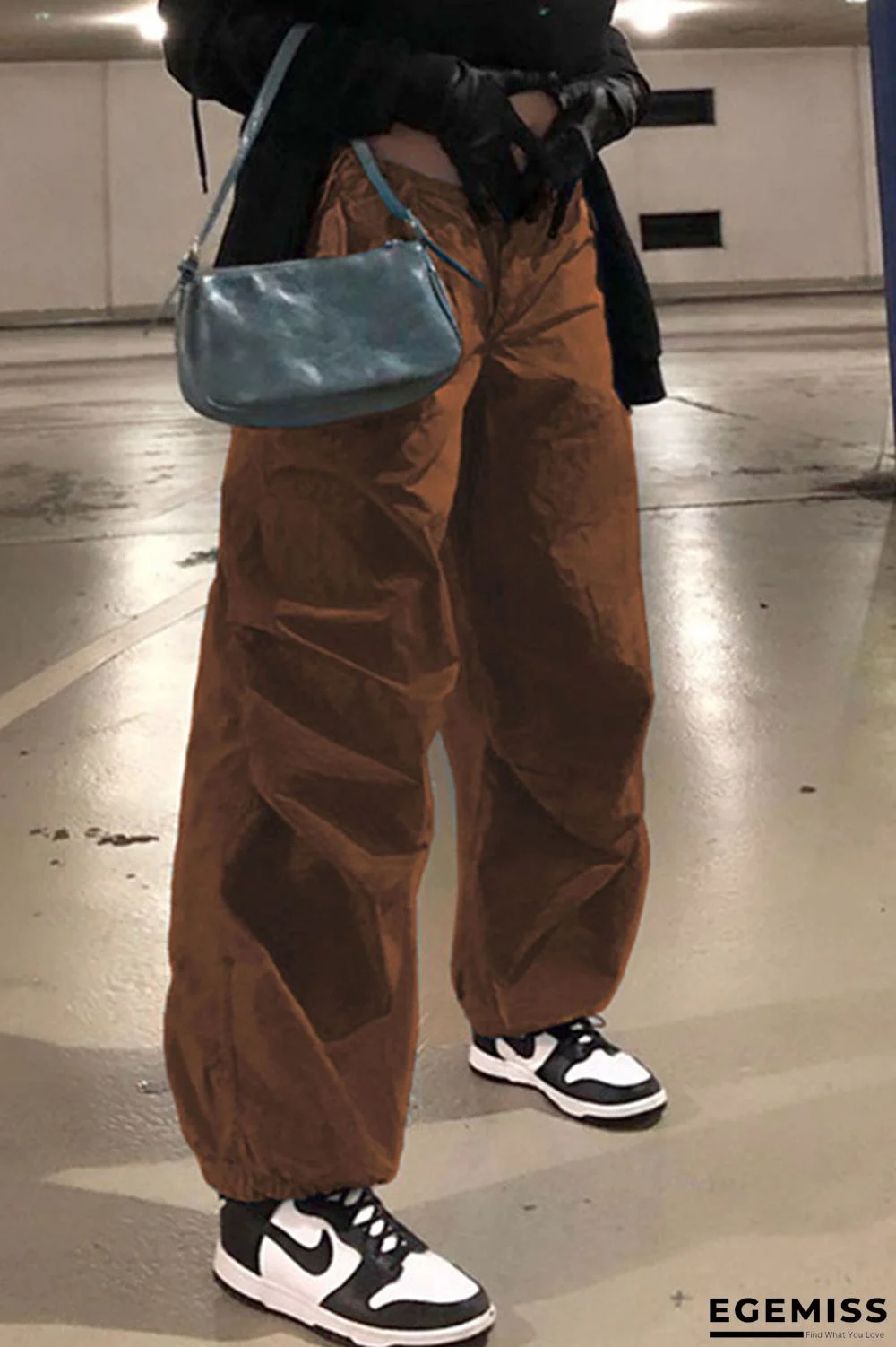 Brown Casual Street Solid Patchwork Pocket Loose Mid Waist Straight Solid Color Bottoms | EGEMISS
