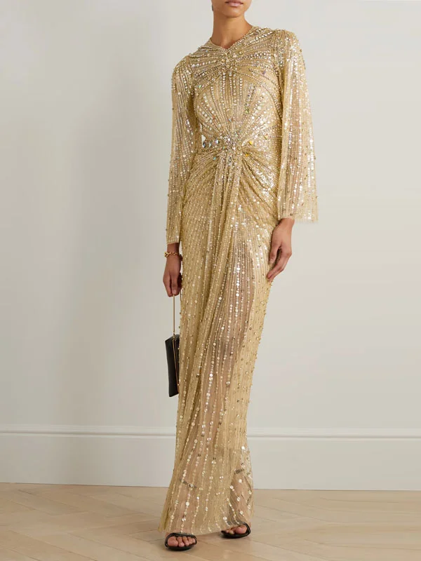 tiered Beaded Glitter Dinner Ladies' Dress