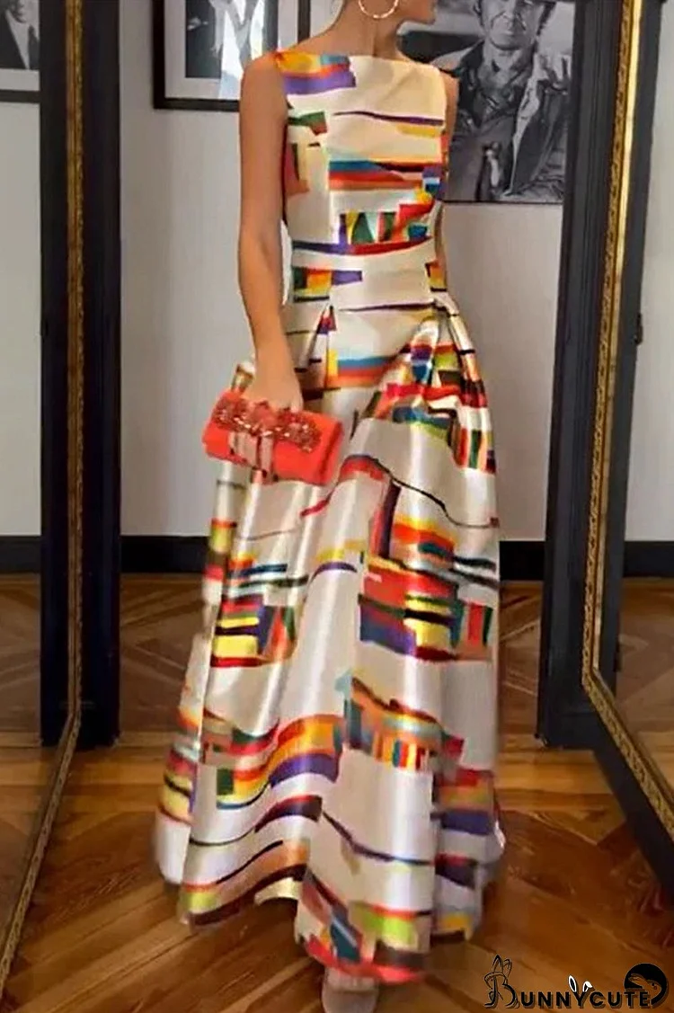 Elegant Geometric Printing O Neck A Line Dresses