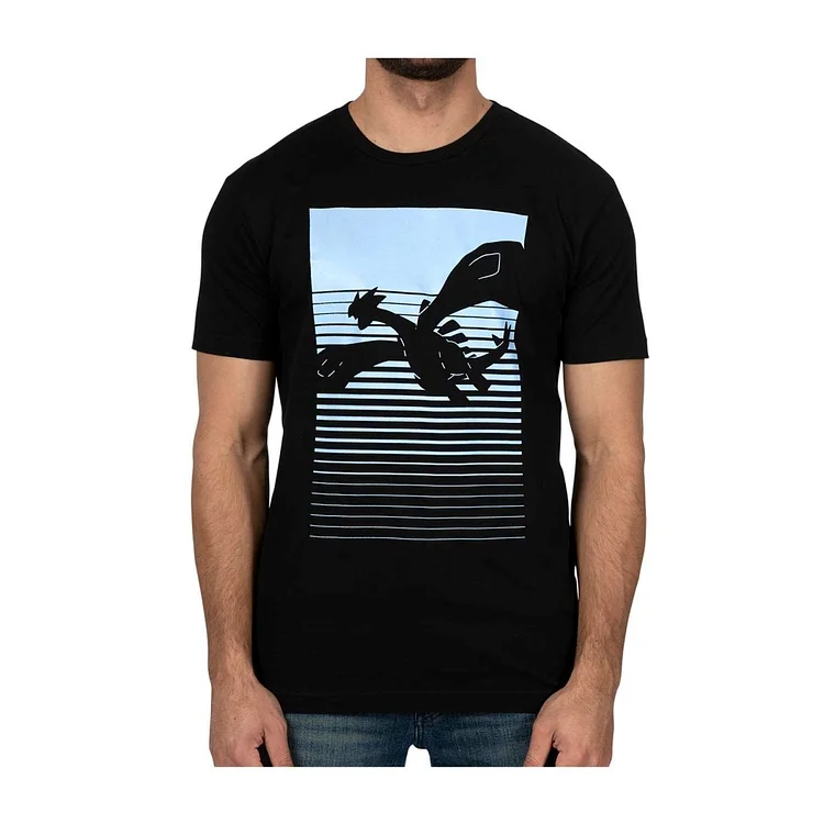 Lugia Black Relaxed Fit Crew Neck T-Shirt - Men