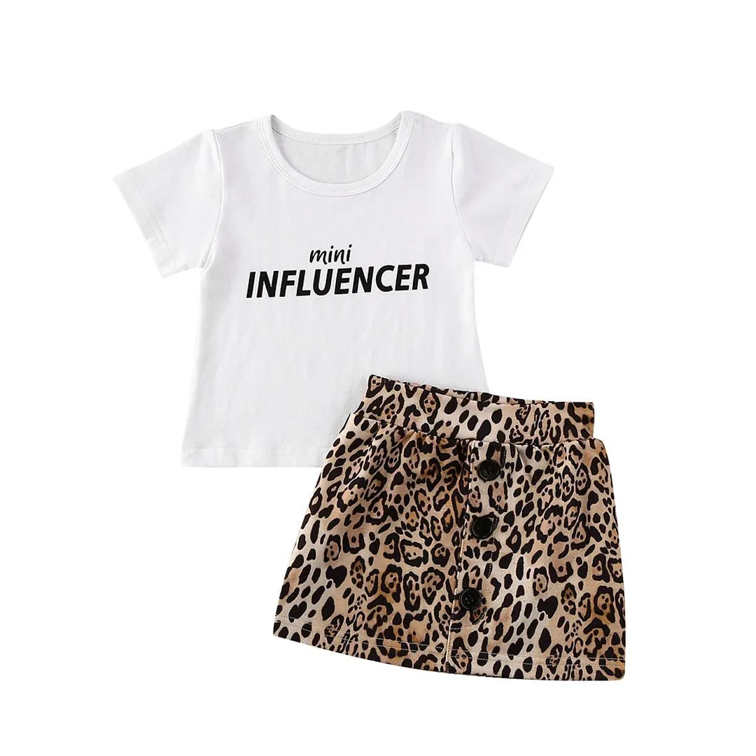2020 Baby Summer Clothing 2PCS Toddler Kids Baby Girl Clothes Short Sleeve Tops T-Shirt+Leopard Print Skirt Outfits
