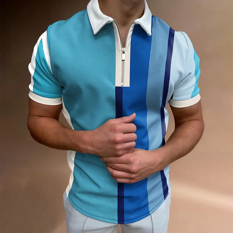 BrosWear Men's Striped Colorblock Casual Short Sleeve Polo Shirt